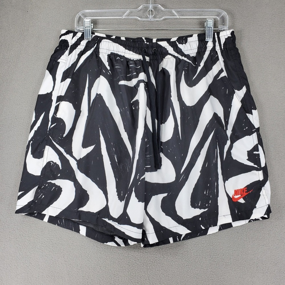Nike Swim Trunks L Black Sportswear Swoosh Graphic Mesh Lined Shorts City NSW